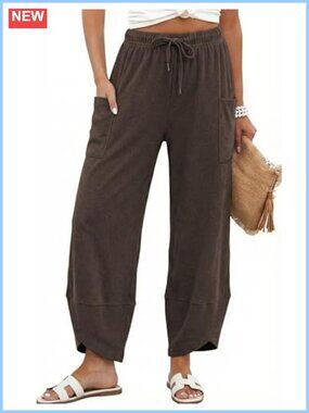 Womens Wide Leg Pants Elastic Waist Baggy Palazzo Harem Pants with Pockets